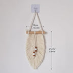 Megsv Handwoven Macrame Leaf Wall Hanging with Wood Beads - Natural Cotton Rope Wall Art for Boho Chic Home Decor, Rustic Interior Design (White)