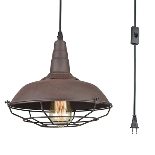DAYCENT Industrial Plug-in Pendant Light Barn Style Hanging Lamp with Wire Caged Swag Light Fixture for Bedroom Hallway Kitchen Living Room, On/Off Switch - color: Plug-in