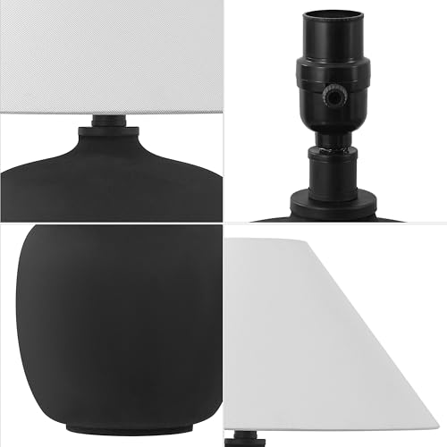 JONATHAN Y 18.25" Matte Black Minimalist Table Lamps Set of 2 for Bedroom, White Linen Shade, Modern Scandinavian Bedside Lamps for Living Room Nightstand, LED Bulbs Included JYL5600A-SET2 - color: Matte Black