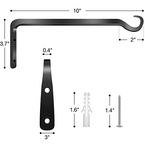 Worth Garden 6-Pack 10" Plant Hanger Bracket - Forged Wrought Iron Powder-Coated Heavy Duty Wall Hook - Black Plant Hanging Hooks - Durable and Stable for Bird Feeders, Planters Indoor & Outdoor - color: Black, size: 10" Length