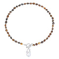 Beaded Necklaces for Women with Baroque Pearl, Turquoise Amethyst Lapis lazuli Tiger Eye Handmade Boho Bead Choker Necklace, Natural Stone Summer Jewelry Birthday Mother Gift for Women - color: Tiger Eye Stone