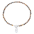 Beaded Necklaces for Women with Baroque Pearl, Turquoise Amethyst Lapis lazuli Tiger Eye Handmade Boho Bead Choker Necklace, Natural Stone Summer Jewelry Birthday Mother Gift for Women - color: Tiger Eye Stone