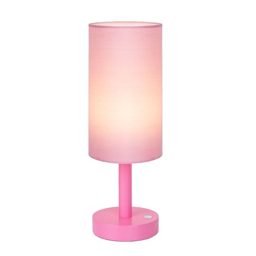 LALISU Small Table Lamp Nightstand Lamp Linen Lampshade Bedroom Wood Base Small Bedside Lamp for Night Stands, Desk Lamps for Reading Living Room, Office (LED Bulb Included) (Pink) - color: Pink