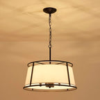 Shrine Lighting Drum Chandeliers, Modern Style, Perfect Pendant Light Fixture for Dining Room, Living Room, D20'' x H9'', Adjustable Chains 59'', E12*4 Sockets, White Lampshade & Black Finish Frame - color: Black D19.7''