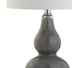 JONATHAN Y 20.5" Gray Glass Table Lamp, Modern Gourd Bedside Nightstand Lamp for Bedroom, Living Room, White Linen Shade, LED Bulb Included JYL1028A - color: Gray, size: Single