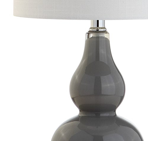 JONATHAN Y 20.5" Gray Glass Table Lamp, Modern Gourd Bedside Nightstand Lamp for Bedroom, Living Room, White Linen Shade, LED Bulb Included JYL1028A - color: Gray, size: Single
