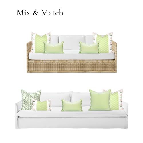 Hofdeco Premium Grandmillennial Patio Indoor Outdoor Lumbar Pillow Cover Only, 12"x20" Water Repellent for Backyard, Couch, Poolside, Grass Green Embroidered Frame - color: Grass Green Frame 12"x20"