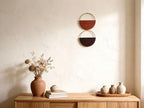 Cilemou 2-Piece 10-inch Round Bamboo Wall Decor with Yarn-Wrapped Half-Circle Design, Rustic Boho Style Wall Hanging for Living Room, Bedroom, Office, and Home Decor - size: 10in(Red,Brown)