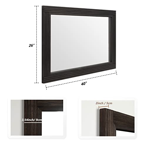 YOSHOOT Hand-Made Wooden Spliced Wall Mirror for Bathroom, Rustic Farmhouse Vanity Mirror, Décor Wall Art, Solid Wood Frame, Vertical or Horizontal Hanging - color: Spliced Black, size: 40"L x 26"W