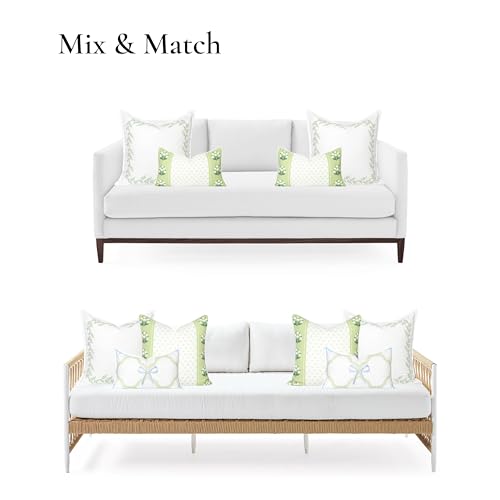 Hofdeco Premium Grandmillennial Patio Indoor Outdoor Throw Pillow Cover Only, 20"x20" Water Repellent for Backyard, Couch, Poolside, Grass Green Embroidered Leaves Frame - color: Grass Green Leaves Frame 20"x20"