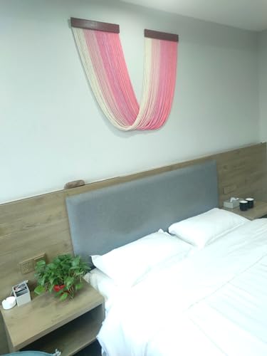 Tie-Dye Macrame Wall Hanging Large 46" Wx36 L Dip Dye Yarn Tapestry Home Boho Wall Decor Ombre Art Headboard Bedroom Living Room Apartment,Pink - color: Pink