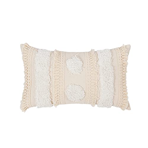 vctops Bohemian Geometric Tufted Throw Pillow Cover Rustic Moroccan Fringe Cushion Cover for Bed Sofa Couch (Beige A,12"x20") - color: Beige a, size: 20" x 12" (Pack of 1)
