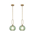 Green Glass Pendant Light Set of 2 Modern Globe Pendant Lighting Nordic Ribbed Gold Ceiling Hanging Chandelier with Brushed Brass Adjustable Rods Dining Room Kitchen Island Light Fixture - color: Gold-Green 2 Pack