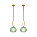 Green Glass Pendant Light Set of 2 Modern Globe Pendant Lighting Nordic Ribbed Gold Ceiling Hanging Chandelier with Brushed Brass Adjustable Rods Dining Room Kitchen Island Light Fixture - color: Gold-Green 2 Pack