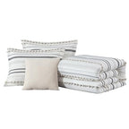 Chezmoi Collection 4-Piece Clip Jacquard Cotton Comforter Set King, Boho Chic Tufted Pompom Striped Bedding with Linen Blended Textured Pillow Cushion, Gray/White - color: Maru Gray White, size: King