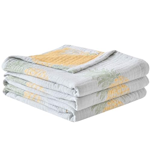 100% Cotton Muslin Throw Blanket King 104"x92", Vintage Indoor and Outdoor Use, Reversible and Breathable Fabric for Yard Picnics, Bedding or Chair Cover - color: Root={'value': "['Pineapple']"}, size: \'King (104" x 94")\'
