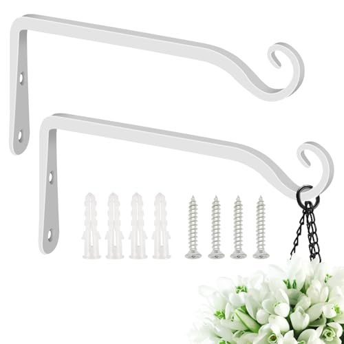 FEED GARDEN Hanging Plant Bracket 10 Inch 2 Pack, Hand-Forged Plant Hanger for Hanging Bird Feeders, Wind Chimes, Flower Baskets, Lanterns, Indoor/Outdoor Use, White - color: White, size: 10 Inch