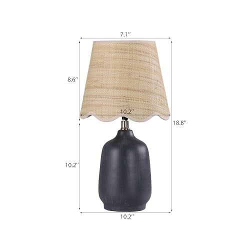 Pia Ricco 19" Modern Ceramic Table Lamp for Living Room Cream Base Desk Lamps for Bedroom Farmhouse Bedside Nightstand Lamp End Table Lamps,Black,Rattan Shade - color: Black Base