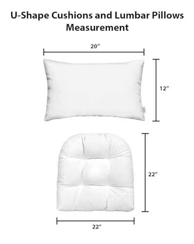 RSH DECOR: Tufted U-Shapes & Lumbars 2 of Each | 22" x 22" & 20" x 12" | Water-Resistant Spun Fabric | Outdoor Wicker Cushions & Support Pillows for Patio Furniture | Crestwood Marine - Made in USA - color: Crestwood Marine, size: 22" x 22" & 20" x 12"