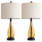 OYEARS 23" Table Lamps for Living Room Set of 2 Bedside Lamps for Night Stands Bedroom Lamps Farmhouse Rattan Boho Lamp Glass Nightlight End Table Lamp,Two Light Points - color: Tea Brown