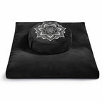 Meditation Cushion Set Zafu & Zabuton – Buckwheat Hull & Memory Foam, Adjustable Floor Pillow for Yoga, Meditation & Sitting, Removable Velvet Cover (Classic Black) - color: Classic Black
