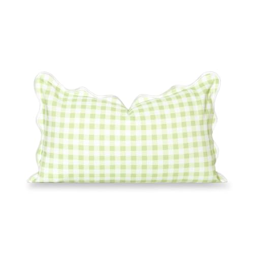 Hofdeco Premium Grandmillennial Coastal Hampton Patio Indoor Outdoor Lumbar Pillow Cover Only, 12"x20" Water Repellent for Backyard, Couch, Poolside, Grass Green Print Gingham - color: Grass Green Gingham 12"x20"