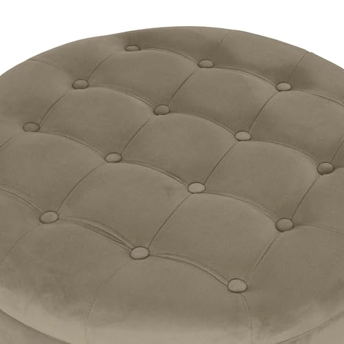 HomePop 28" Button Tufted Velvet Round Storage Ottoman - Fawn Velvet - color: Fawn Velvet
