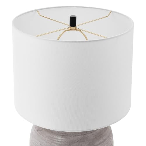 Henn&Hart 23" Modern 1-Light Table Lamp with White Fabric Drum Shade for Living Room, Bedroom, or Office, Rustic Earth