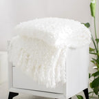 Winter Knit Throw Blanket Fluffy Fuzzy Soft Lightweight Cozy Farmhouse Tassels Chunky Knitted Throws for Couch Sofa Bed (White, 50"x60") - color: White, size: 50"x60"