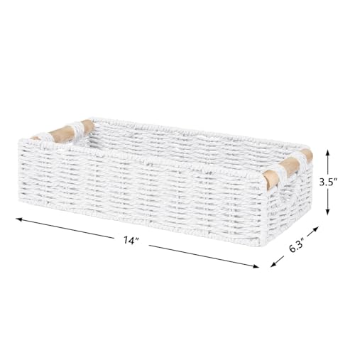 CubesLand Back of Toilet Storage Basket for Organizing w/Cut Out Handle, Handwoven Toilet Tank Top Paper Baskets, Wicker Decorative Basket for Countertop, Home Decor, Living Room, Nursery, White - color: White, size: M-14.17" (L) X 6.29" (W) X 3.54" (H)