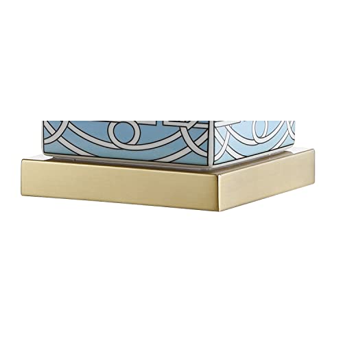 JONATHAN Y 22" Blue/White Modern Ceramic Ginger Jar Table Lamp for Nightstand, Square Lattice Transitional Chinoiserie Lamp for Living Room, White Linen Shade, LED Bulb JYL3044A - color: Blue/White
