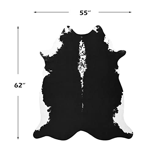 BENRON Premium Cowhide Rug Black, Faux Cow Hide Rugs for Living Room Bedroom Western Home Decor, Non Slip Cute Rug with Irregular Animal Skins and Hides, 4.6 x 5.2ft - color: Black, size: 4'7" x 5'2" (Irregular)