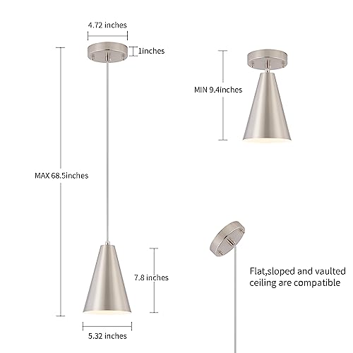 Brushed Nickel Pendant Lights Kitchen Island,Dining Room Light Fixtures Over Table 3 Pack with Silver Cone Metal Shade, Modern Farmhouse Small Chandeliers,Adjustable Cord Hanging Lighting for Sink - color: 3Pack Brushed Nickel