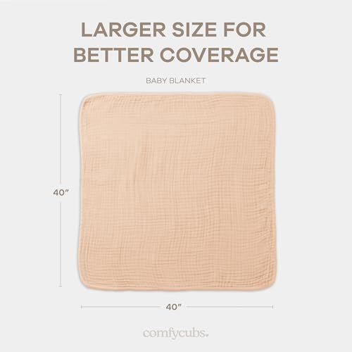 Comfy Cubs Muslin Baby Blanket - Soft, Lightweight, 6-Layer Cotton Swaddle Blankets for Newborns, Infants & Toddlers - 40" x 40" Large, Breathable & Versatile for Sleeping & Tummy Time - Cream - color: Cream, size: Baby - 40" X 40"