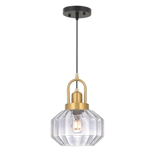 9in Mid Century Modern Pendant Light, Gold and Small Clear Glass | Vintage Lighting Fixture Ceiling Hanging Lamp for Kitchen Island Foyer Dining Room Bedroom Entryway Hallway Over Sink Table - color: Clear & Gold Hardwire, size: 9in