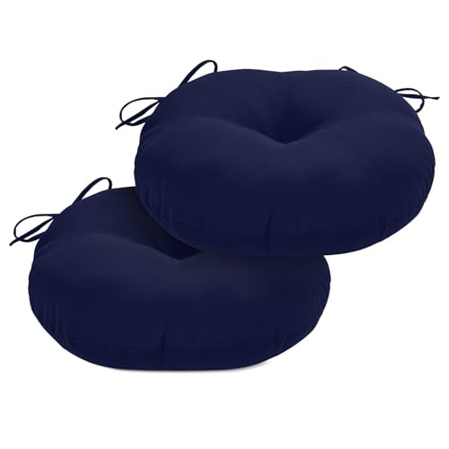 Round Outdoor Chair Cushions, Tufted Bistro Chair Cushions with Ties, Thickened Round Seat Cushion for Patio Furniture, 2 Pack, 15x15 Inch, Navy - color: Navy, size: 2 Count (Pack of 1)