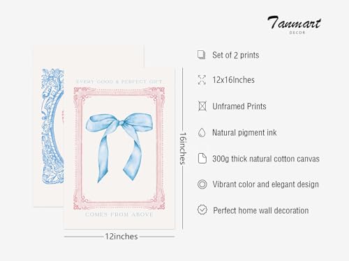 Preppy Bow Wall Art Decor Set of 2 Coquette Canvas Wall Decor Aesthetic Pictures Trendy Girly Wall Art Pink Blue Bow Prints Christian Bible Verse Poster for Bedroom Living Room 12x16 Inch Unframed - color: Christian Prints, size: 12x16 Inch Unframed