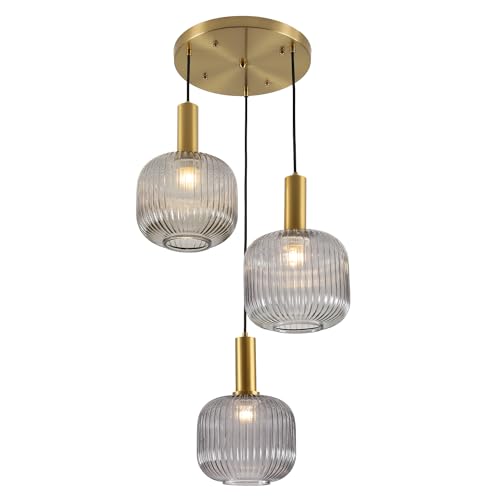 BOKT 3-Light Cluster Pendant Lights Modern Smokey Gray Glass Globe Pendant Light Adjustable Open Glass Kitchen Island Pendant Chandelier Vintage Multi Light Pendant Lighting Cluster - color: Smoke Gray 3-Light