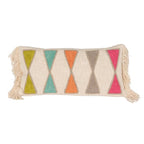 Bloomingville Embroidered Cotton Lumbar Pillow with Fringe, Bright Multicolors - color: Pink, Orange, Teal, Green