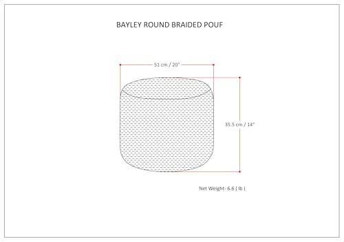 SIMPLIHOME Bayley Round Pouf - 20 inch Wide Handcrafted Braided Cotton Pouf in Aegean Blue and Natural, Transitional Footstool for Living Room or Bedroom with Polystyrene Filling, Assembled - color: Aegean Blue and Natural