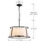 Shrine Lighting Drum Chandeliers, Modern Style, Perfect Pendant Light Fixture for Dining Room, Living Room, D20'' x H9'', Adjustable Chains 59'', E12*4 Sockets, White Lampshade & Black Finish Frame - color: Black D19.7''