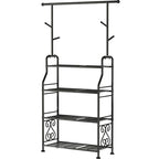 GIOTORENT Plant Stand Indoor Outdoor, 4-Tier Heavy Duty Metal Shelves, Display up to 17 Multiple Plants, Tall Plant Holder with Plant Hanger, Suit for Patio Living Room Garden Balcony, 5 Hooks, Black - size: B-4Tier-Hanger