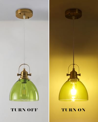 Glass Pendant Lights Kitchen Island, 7.5 inch Green Glass Pendant Lights, Vintage Pendant Lighting 1-Pack,Farmhouse Kitchen Island Lights for Kitchen, Bedroom, Living Room, Bathroom - color: Clear Glass-Green+Cord, size: 1-Pack