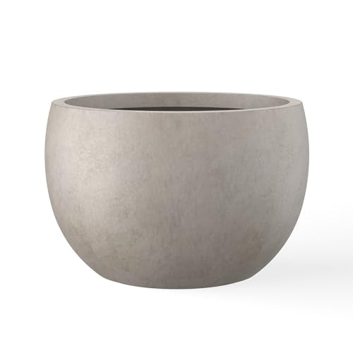 Kante 19.9" Dia Round Concrete Planter, Outdoor/Indoor Large Bowl Plant Pots with Drainage Hole and Rubber Plug for Garden Patio Balcony Home, Weathered Concrete - color: Weathered Concrete, size: 19.9" d
