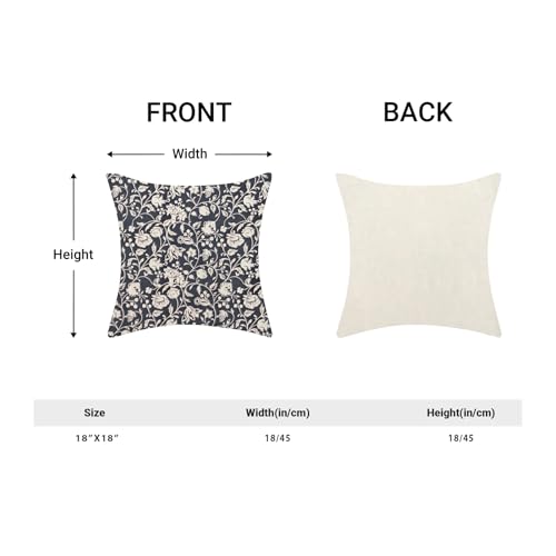 Navy Blue Floral Throw Pillow Covers 18x18 Set of 2, Flower Print Linen Decorative Pillow Covers Neutral Vintage Decoration Outdoor Cushion Cover Floral Pillowcase for Sofa Couch Farmhouse - color: Print Navy Blue, size: 18" x 18" (Pack of 2)