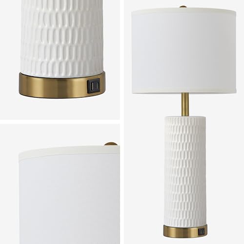 Reaketon 26.5" Ceramic Table Lamps Set of 2, 3 Way Dimmable Touch Control Table Lamps for Living Room, Modern Lamps for Nightstand, Gold - color: White Shade & Gold Base
