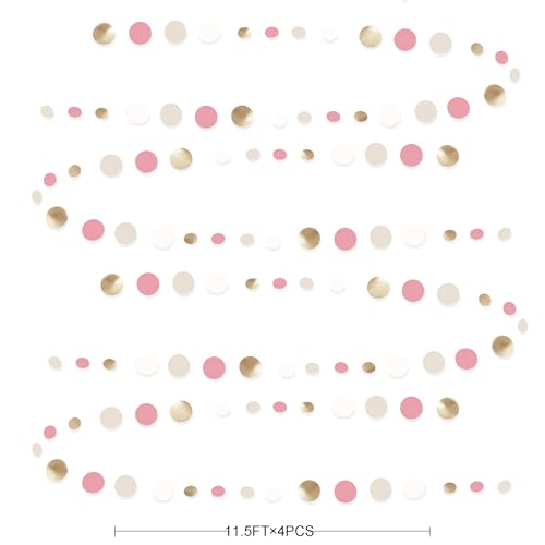 Champagne Gold Dusty Pink Decorations Circle Dots Garland Gold Pink Nude Neutral Cream White Boho Hanging Polka Dot Streamer for Bridal Shower Birthday Wedding Engagement Baby Shower Party Supplies - color: Champagne Gold Dusty Pink