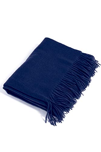 Fishers Finery 100% Pure Cashmere Fringe Throw, 445 GSM Weight, with Gift Box (Navy) - color: Navy