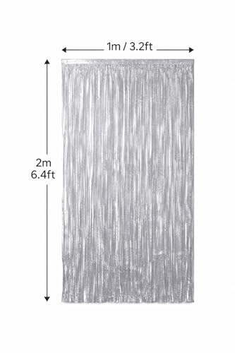 2 Pack Silver Metallic Foil Fringe Curtain Backdrop Streamers 3.2ft x 6.4ft. Party Decoration for Birthday, Wedding, New Years Eve, Graduation, Baby Shower - color: Silver