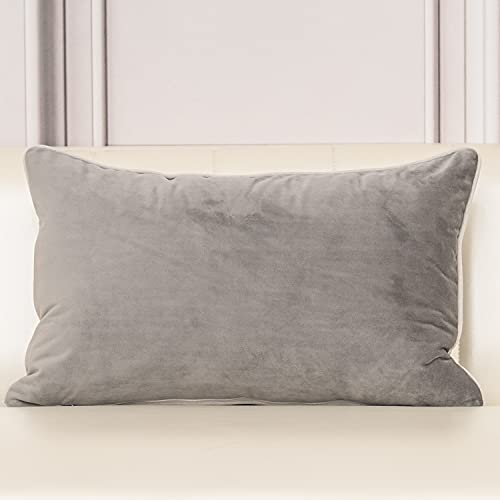 Aeckself 12 x 20 Inch European Cushion Cover Luxury Velvet Home Decorative Embroidery Floral Rectangle Throw Pillow Case Pillowcase for Couch Bed Living Room, Grey and White - color: Gray, size: 20" x 12" (Pack of 1)
